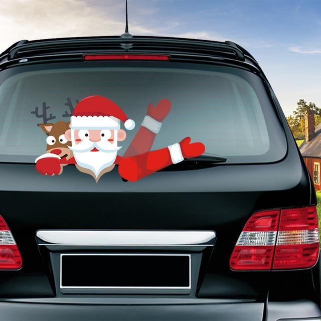 Car Stickers Waving Santa Windshield Wiper Santa Claus and Elk - DiyosWorld