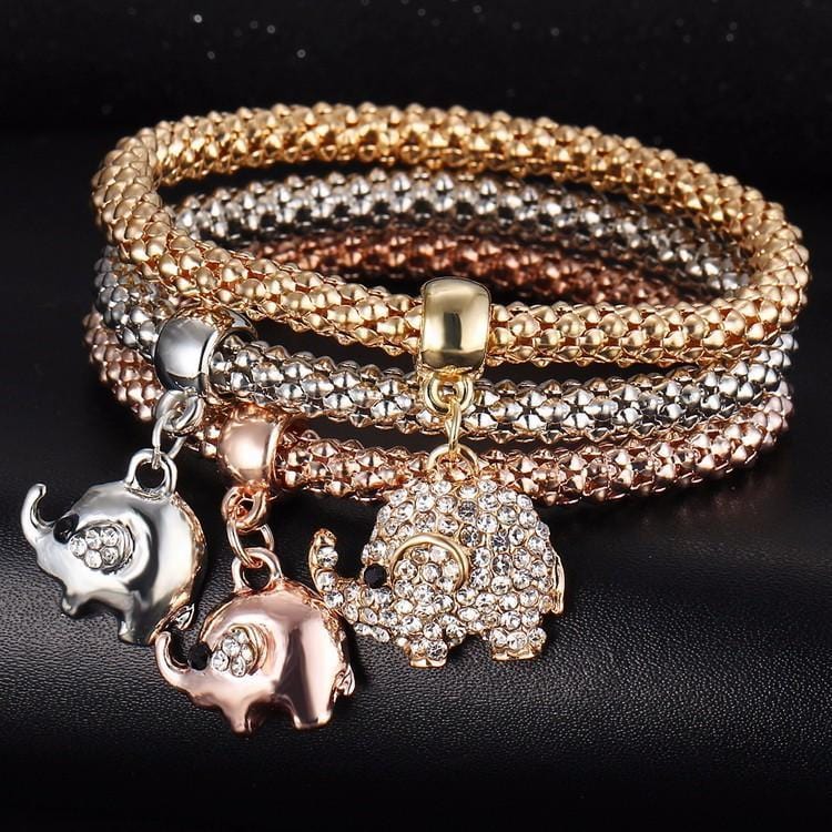 Charm Bracelets 3 Pcs Set Crystal Owl/Crown/Elephant Charm Bracelet - DiyosWorld