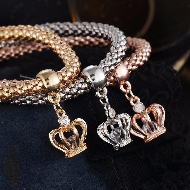 Charm Bracelets 3 Pcs Set Crystal Owl/Crown/Elephant Charm Bracelet CROWN - DiyosWorld