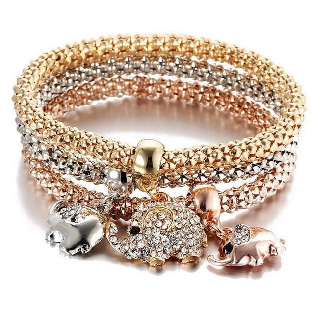 Charm Bracelets 3 Pcs Set Crystal Owl/Crown/Elephant Charm Bracelet ELEPHANT - DiyosWorld