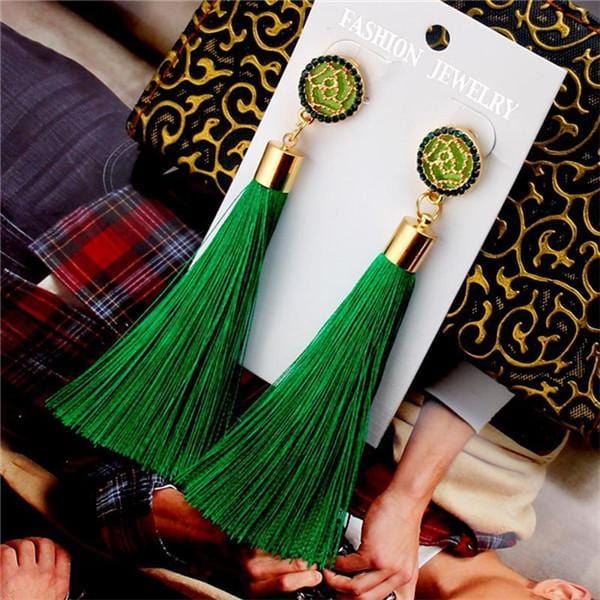 Drop Earrings Bohemian Crystal Dangle Tassel Earrings green - DiyosWorld