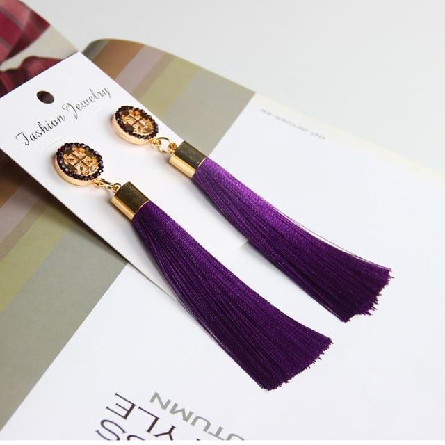 Drop Earrings Bohemian Crystal Dangle Tassel Earrings purple 2 - DiyosWorld