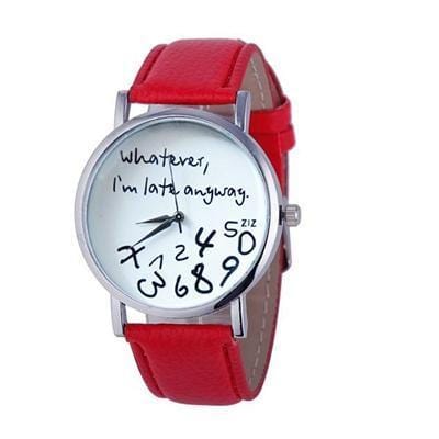 Wathever, I'm Late Anyway Letter Print Watch Red - DiyosWorld