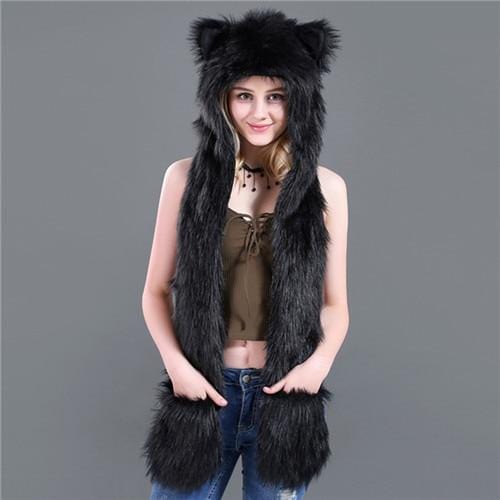 Skullies & Beanies Animal Printed Faux Fur 3 in 1 Scarf Black - DiyosWorld