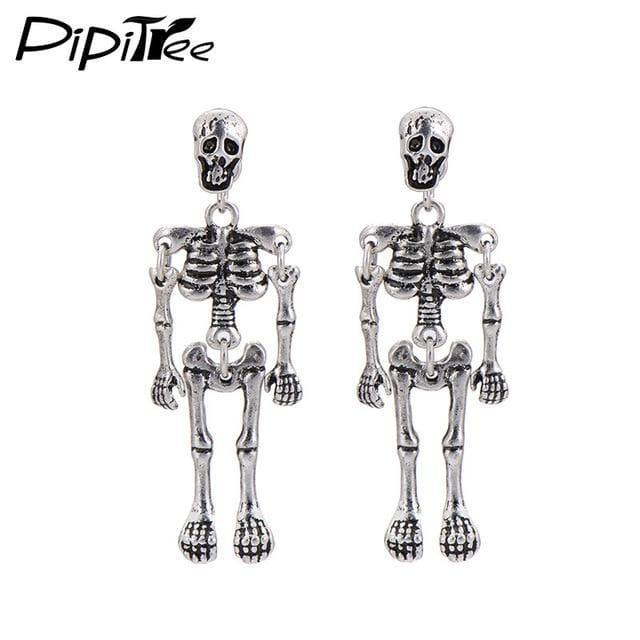 Stud Earrings Antique Vintage Punk Skeleton Skull Earrings Silver Plated - DiyosWorld