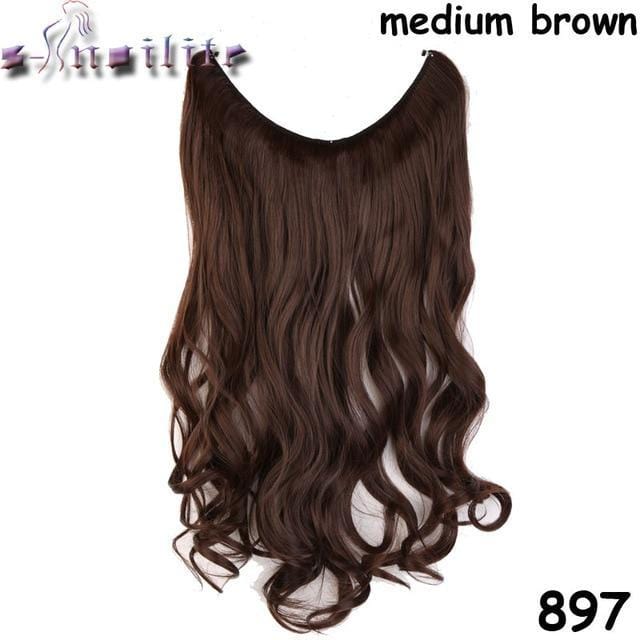 Synthetic Clip-in One Piece 20 inches Invisible Wire No Clips Hair Extensions #2 / 20inches - DiyosWorld