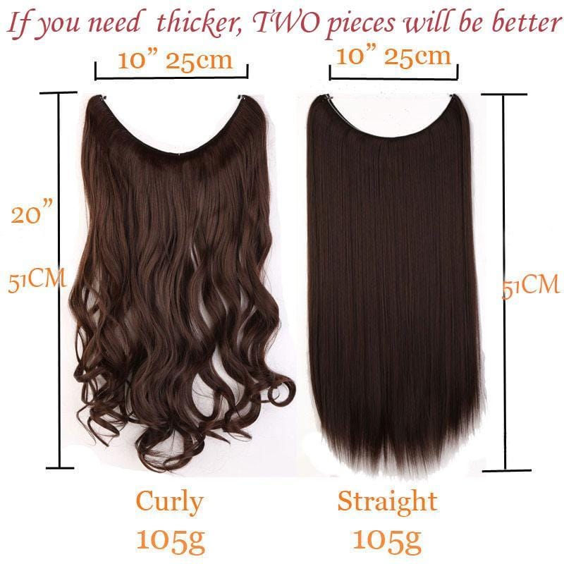 Synthetic Clip-in One Piece 20 inches Invisible Wire No Clips Hair Extensions - DiyosWorld