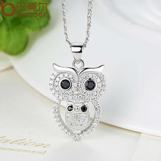 Vintage Owl Pendant Necklace with AAA Austrian Zircon White Gold Color - DiyosWorld